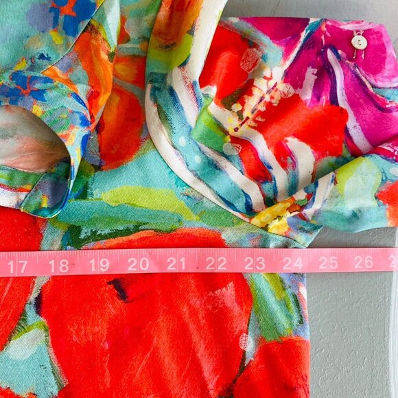 CLAIRE DESJARDINS Shirt Dress Tab Sleeve Abstract Floral Popover Bamboo Blend XL - Picture 10 of 14
